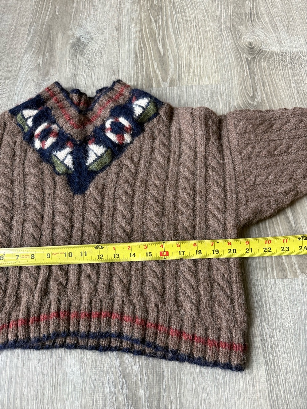 Nautical Hand Knitted Merino Wool Sweater Heavyweight Boxy Cropped Coastal - Picture 5 of 10